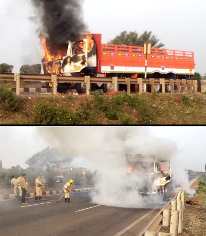 ಬೆಳಗಾವಿ; ಹೊತ್ತಿ ಉರಿದ ಹೊಸ ಲಾರಿ.!
